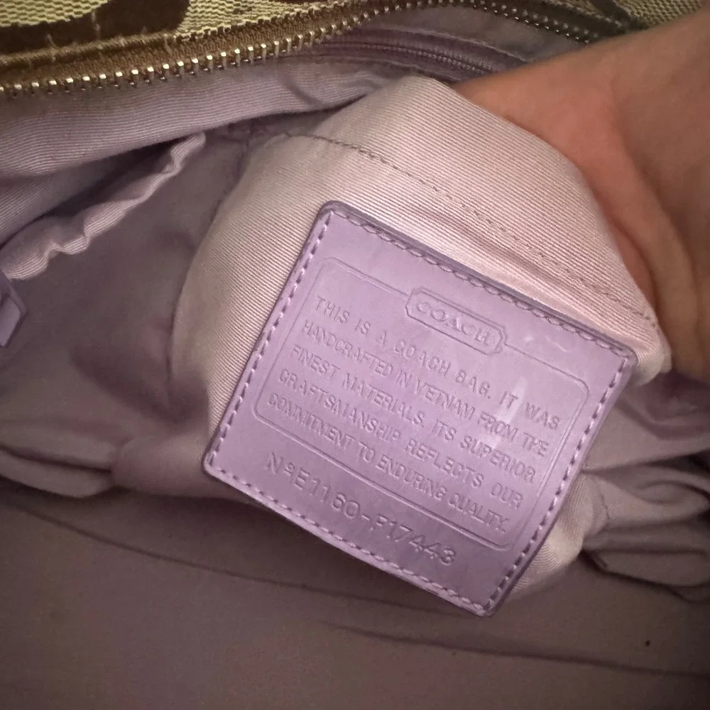 Coach Signature Brown Canvas Purple Trim Diaper Bag Tote F17443